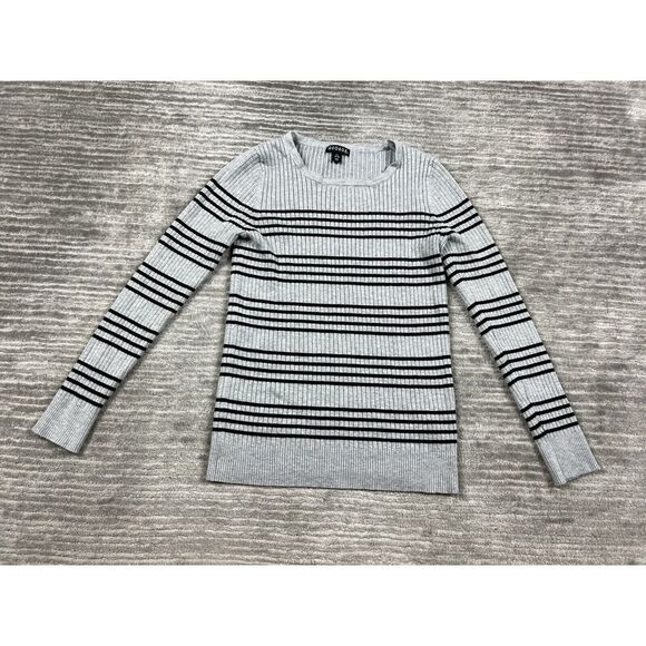 George Sweater Womens‎ Large 12-14 Gray Striped Ribbed Long Sleeve - Picture 1 of 10